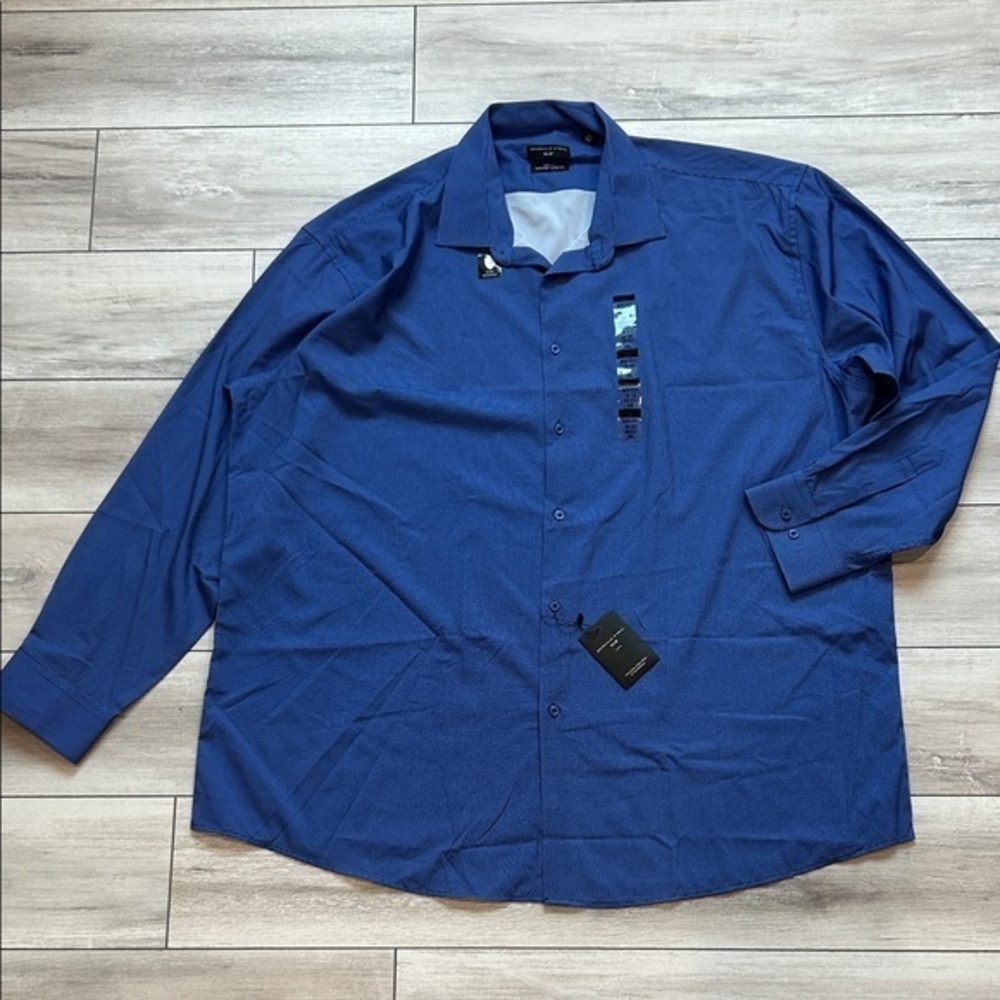 Shaquille O'Neal Big Fit Cooling stretch stain resistant blue check shirt 2XL